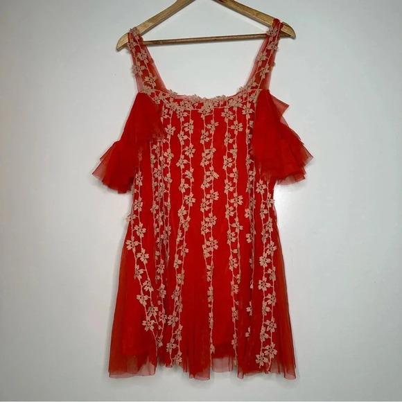 Free People FP One Red Lily Tulle Mini Dress Size Small - Picture 7 of 10